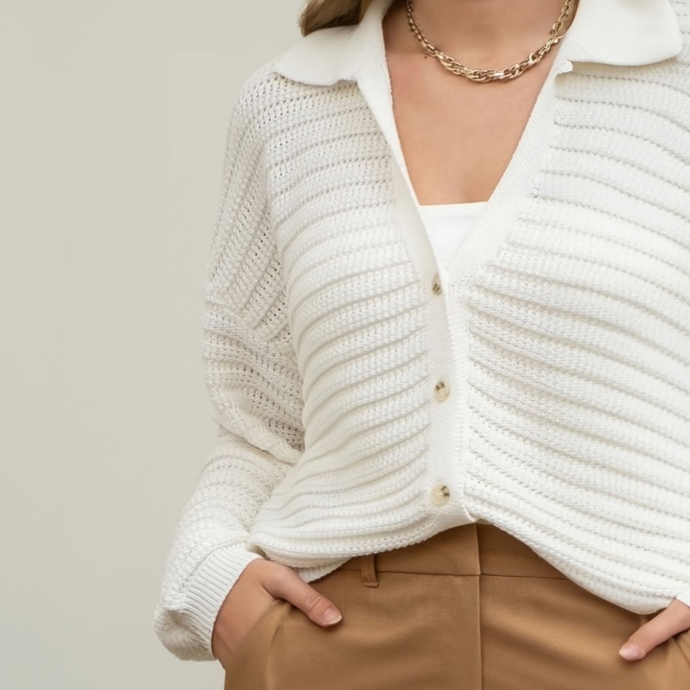 The Workshop White Knit Cardigan Sweater